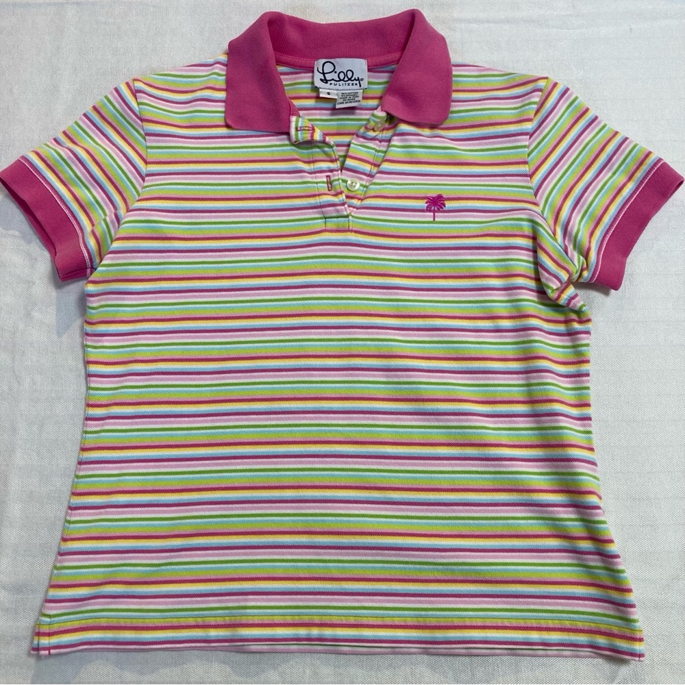 Vintage Lilly Pulitzer Striped Polo Shirt - Pink and Green